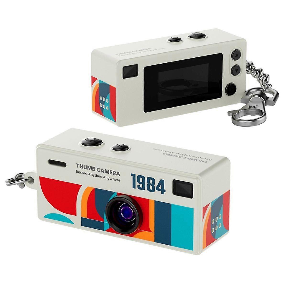 Mini Thumb Camera Backpack Charm Take P os and Upload Perfect 1080p HD with 0.96inch Screen White