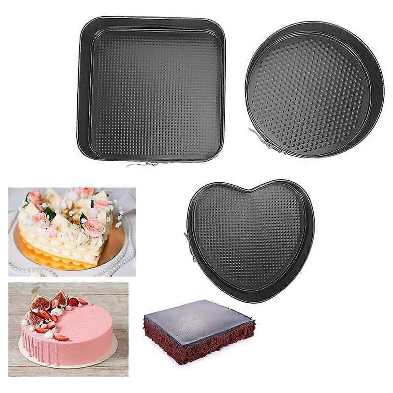 Springform Cake Pan Set with Detachable Bottom, Nonstick Heart Round Square Baking Pans, 3 Pack