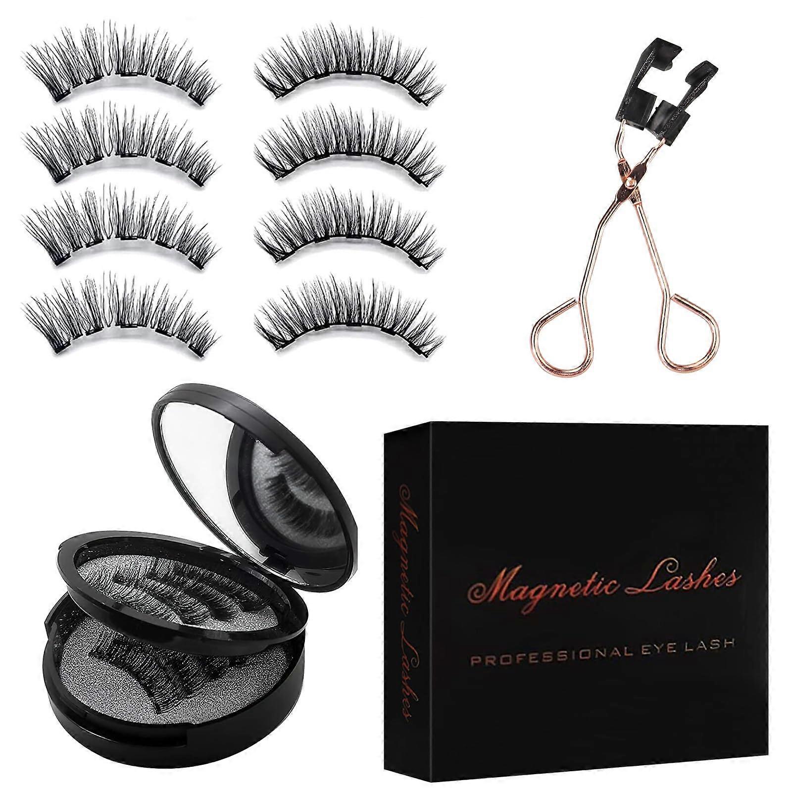 Magnetic Eyelashes Kit with Applicator and Storage Box, 4 Pairs Natural Look Reusable Lashes
