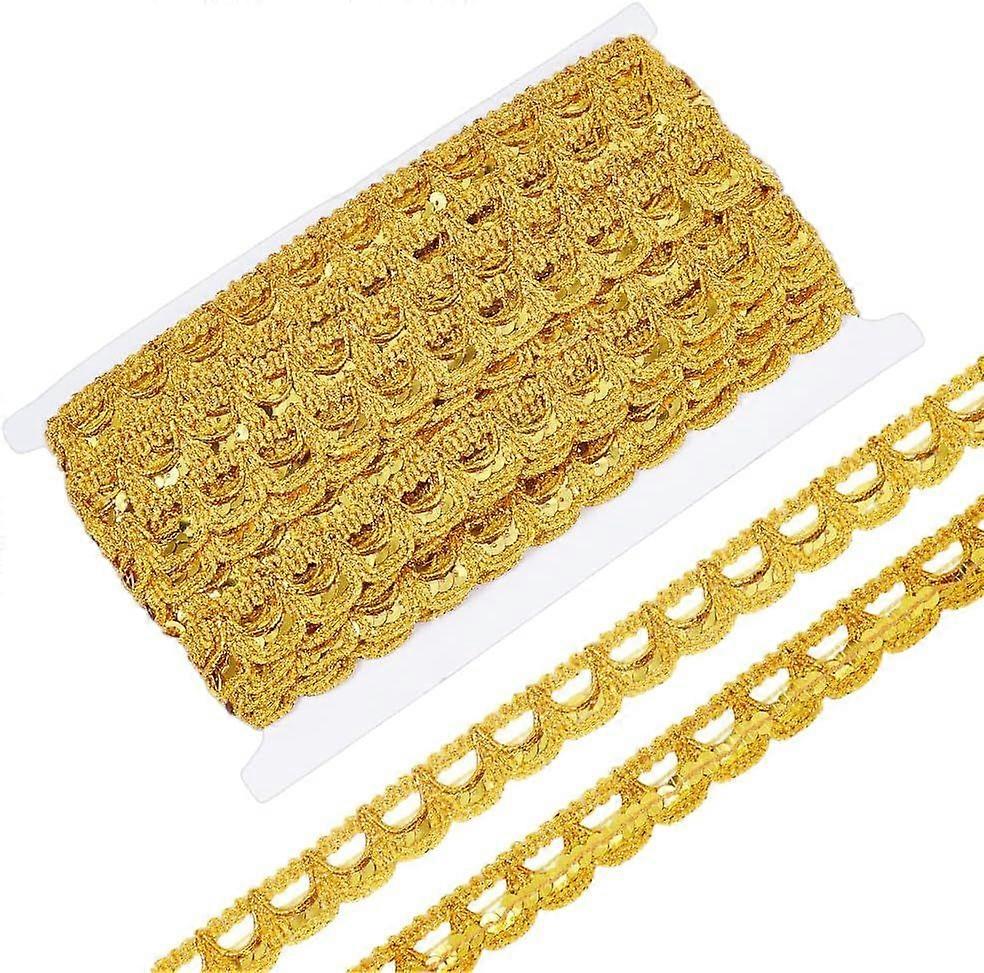 14.2 Yards Gold Sequin Ribbon Trim 0.9 inch Wide Flat Glitter Sequin Trim Sequin Braid Trim Fabric No Stretch Paillette Ribbon Trim Sequin Trim for Se