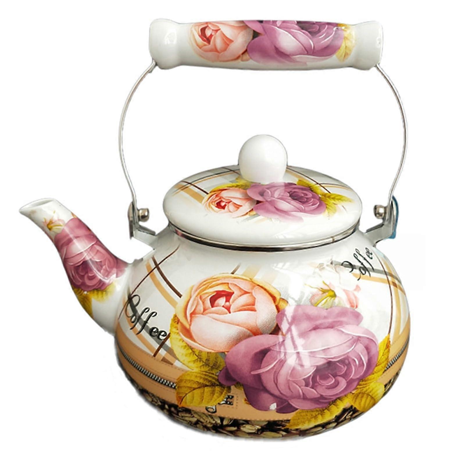 2.5L Enamel Kettle Korean Style Floral Teapot, Thickened Durable Design for Hot and Cold Water