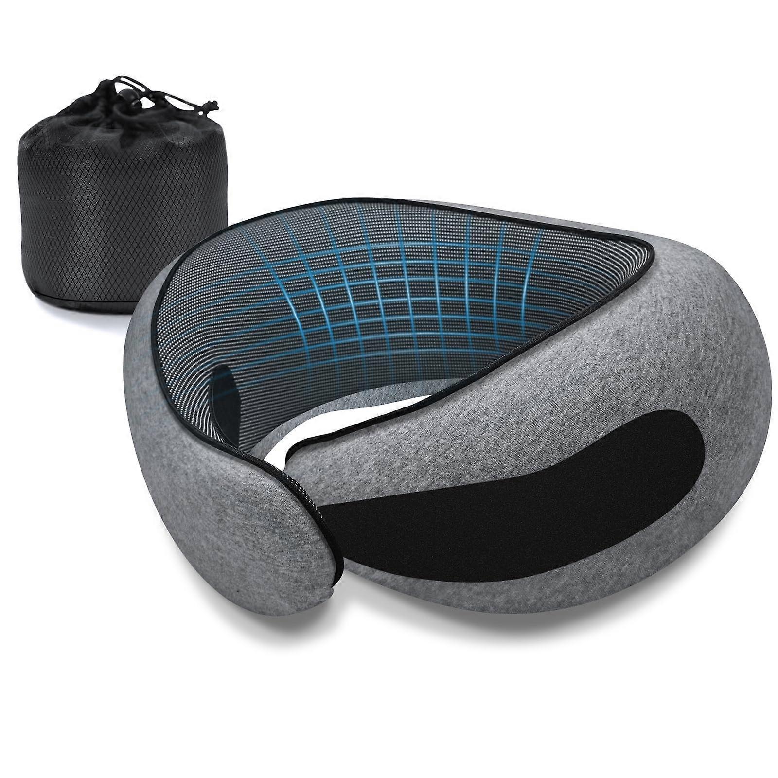 Travel Neck Pillow with Ergonomic Support, Slow Rebound Memory Foam, Adjustable Fit, Grey