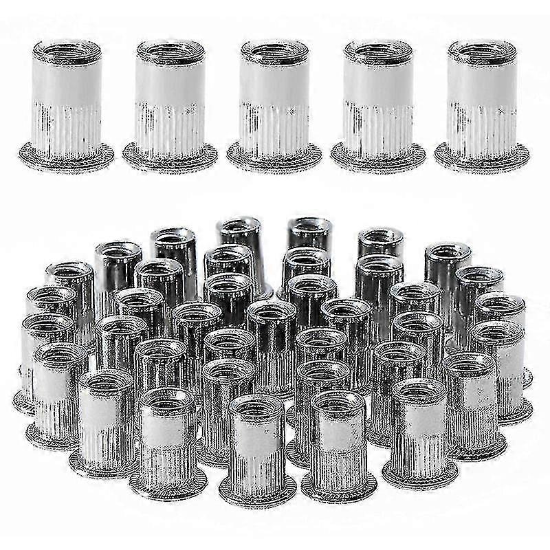 100PCS M6 Flat Head Threaded Rivet Nut, Stainless Steel Thread Rivet Nuts, Assortment Threaded Inserts For Mental 25-26s
