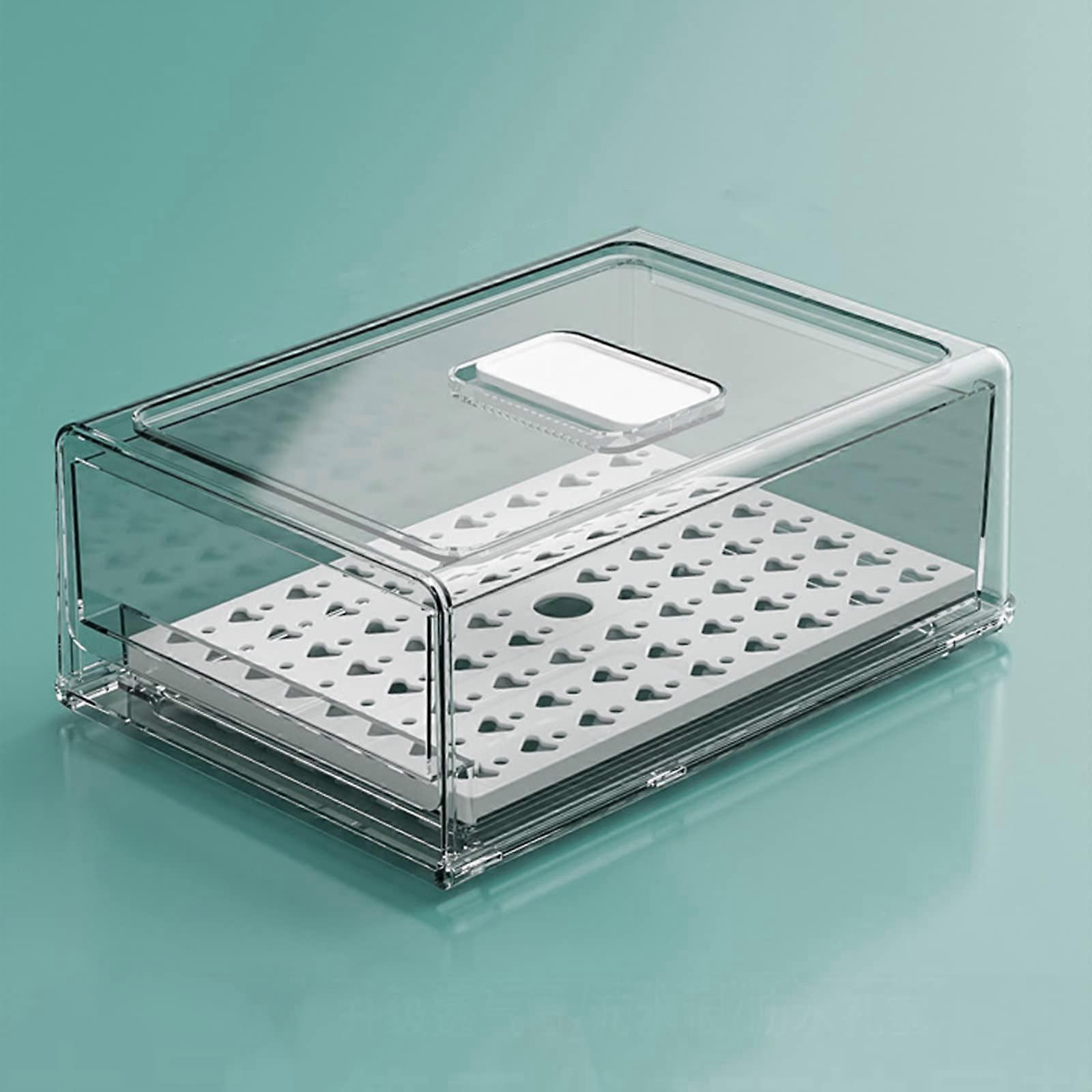 Refrigerator Storage Box with Stackable Drawer Design, Clear Drainable Fridge Organizer for Kitchen