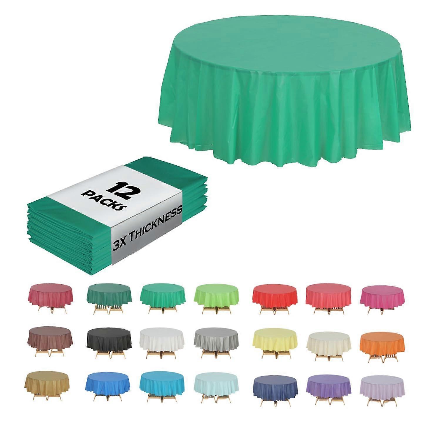 12Pack 84 Inch Round Plastic Tablecloths, Extra Thick TearResistant Emerald Green Party Covers