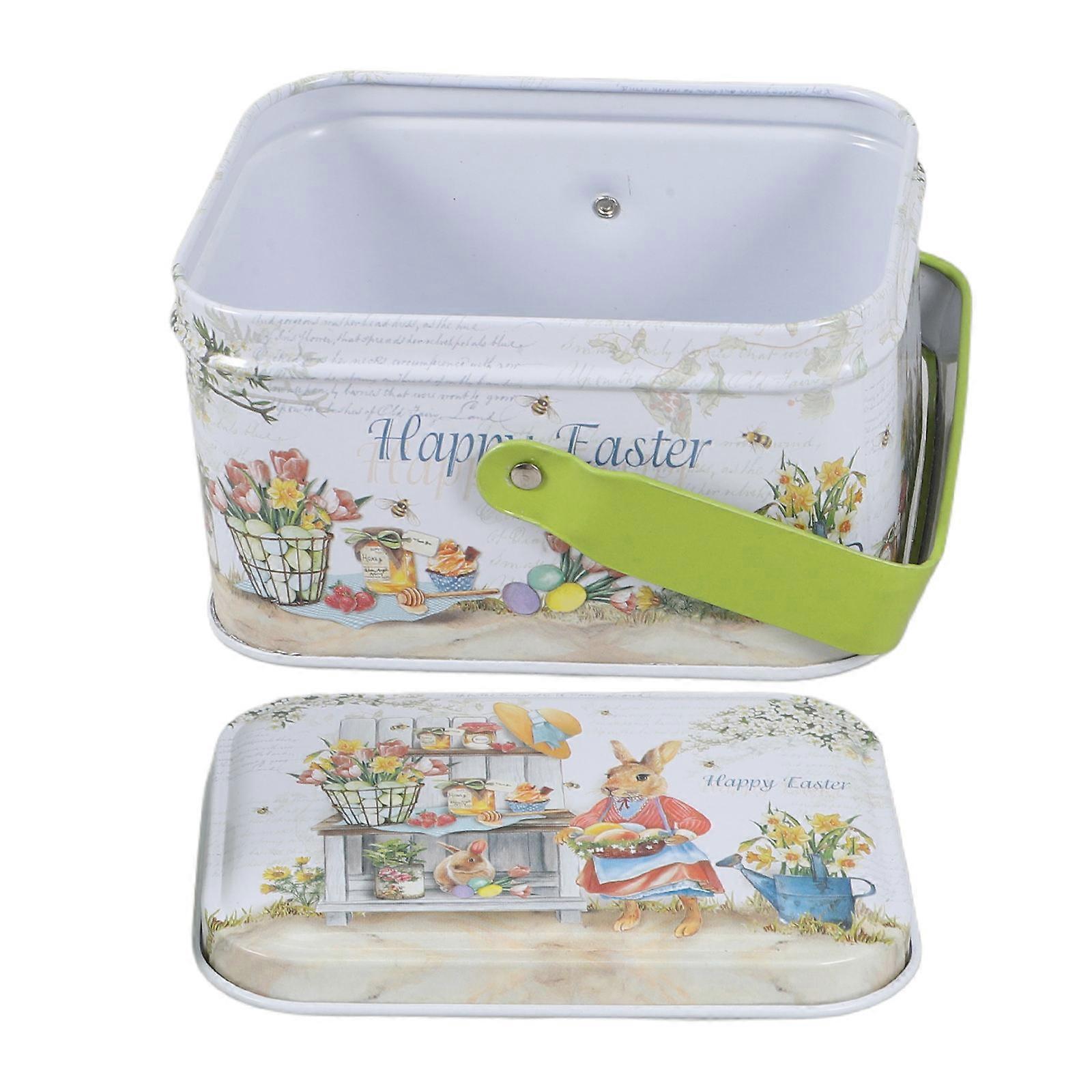 Large Round Tin Case With Lids Easter Snack Holder Rectangular Decoration Wedding 1Set