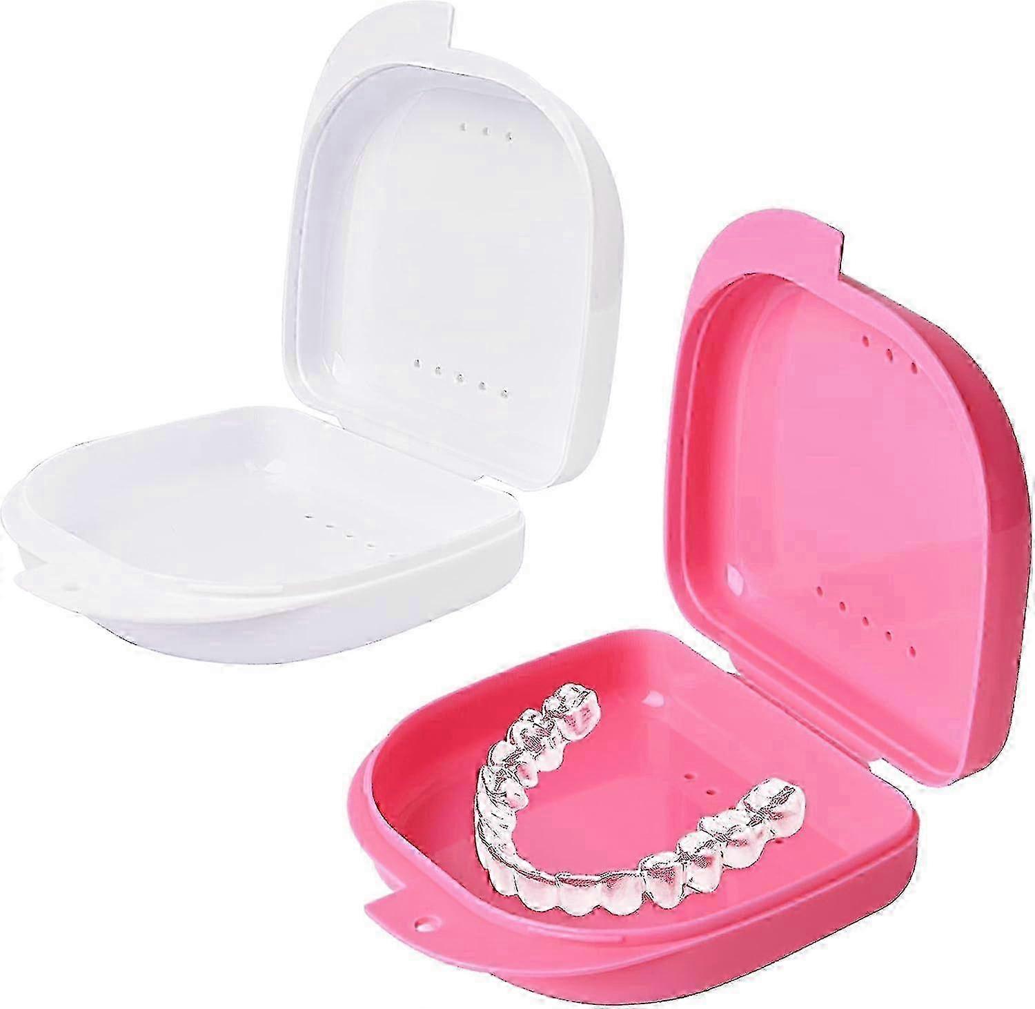 2025 2 PCS Retainer Box Retainer Container Partial Denture Box (Pink + White)