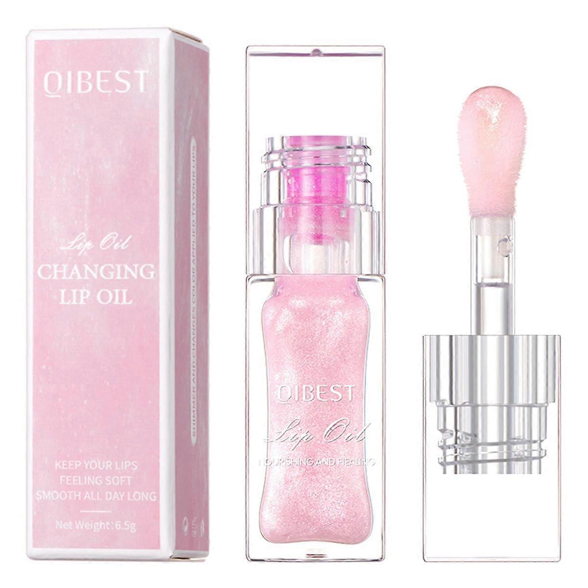 Color Changing Lip Oil with TemperatureResponsive Color, Plumping Gloss, Moisturizing, Pink