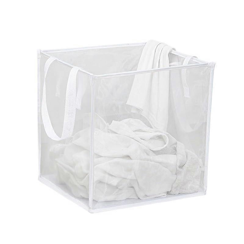 Large Capacity Folding Laundry Basket with Double Layer, SpaceSaving Hamper for Dirty Clothes White