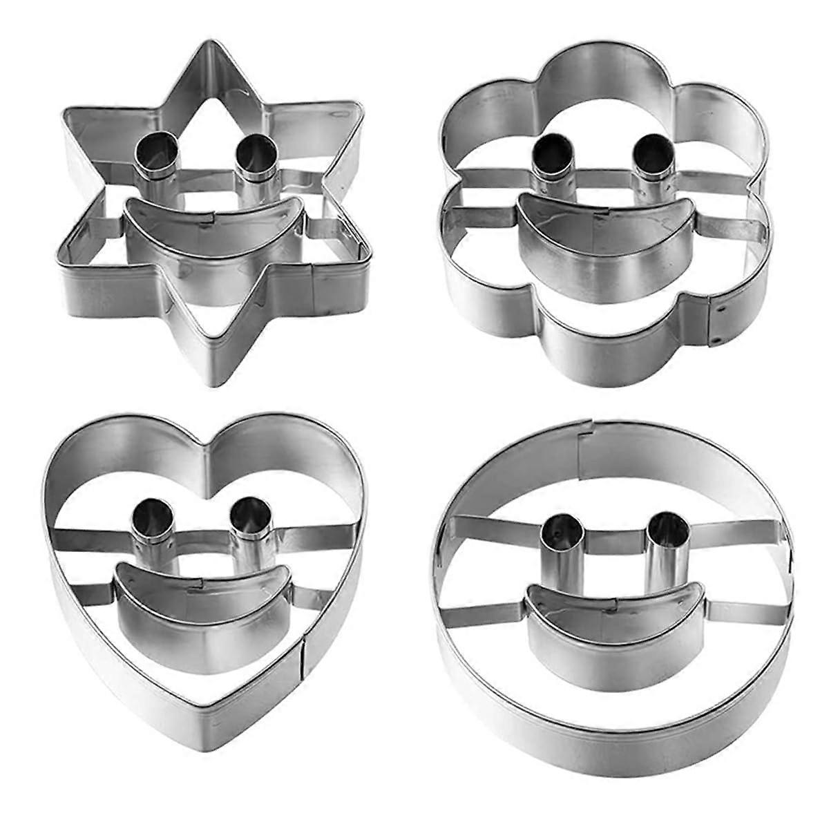 Smiley Face Stainless Steel Cookie Cutter Set 4 Pcs Safe Edges Holiday Baking RustResistant Ref:5441