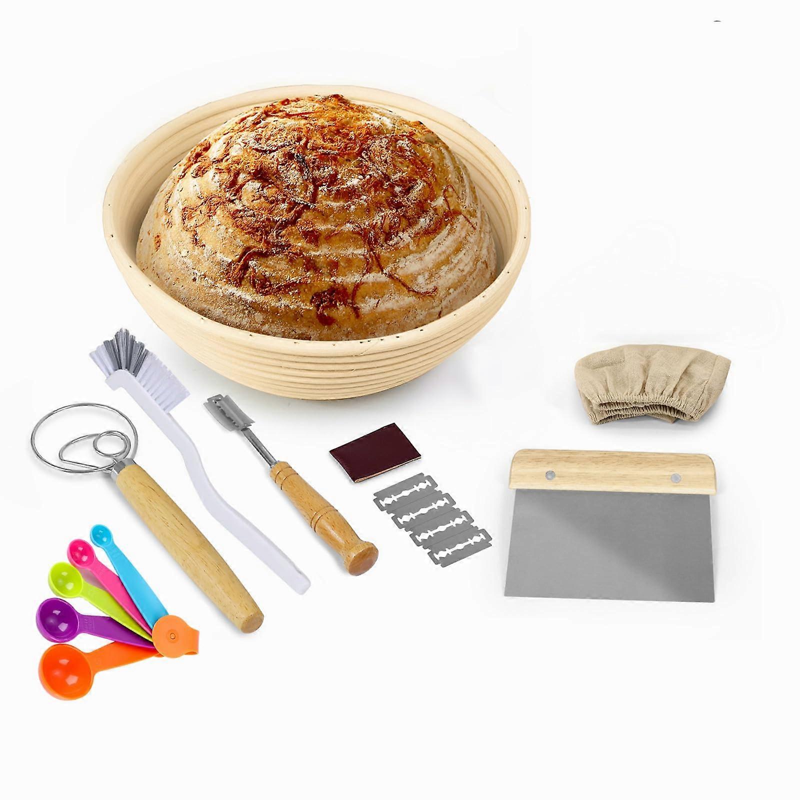 Sourdough Starter Kit with 10 Inch Round Bread Proofing Basket, Complete Baking Tools Set for Beginners