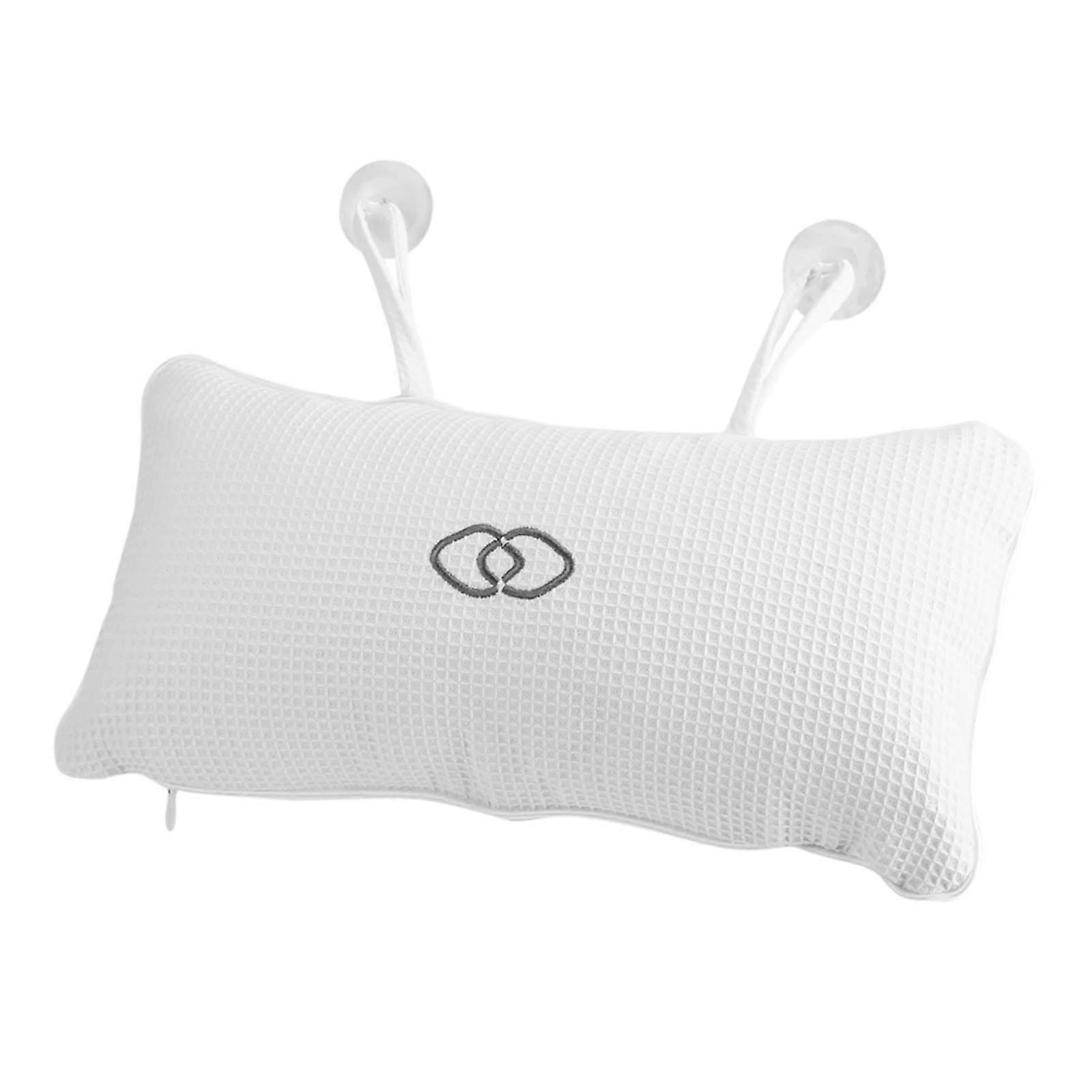Bath Pillow with Ergonomic Head Neck Support, NonSlip Suction Cups, Waffle Fabric Inflatable Insert