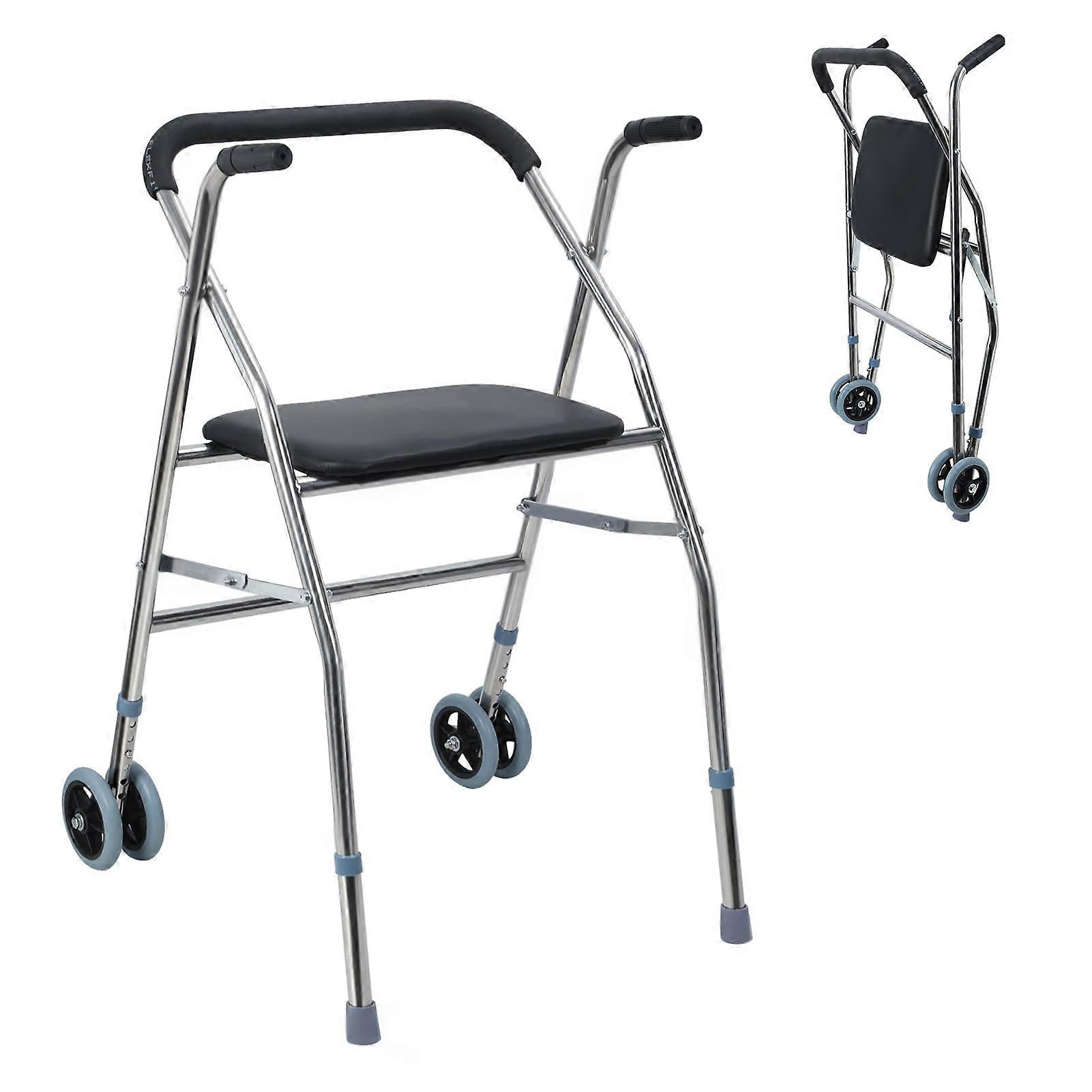 Walker with Seat and Wheels, Lightweight Foldable Design, Adjustable Height for Seniors