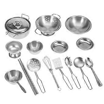 16PCS Kitchen Toys Stainless Steel Cookware Cooking Utensils Pan Toys Set for Children