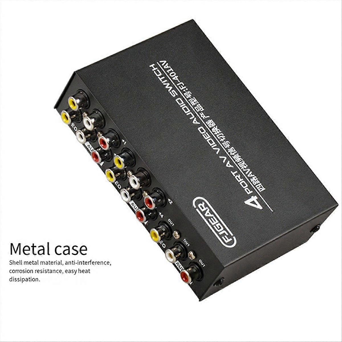  AV Switcher 4 Into 1 Out Av Interface Audio and Video Switcher Multi-Function 4-Way AV Switcher