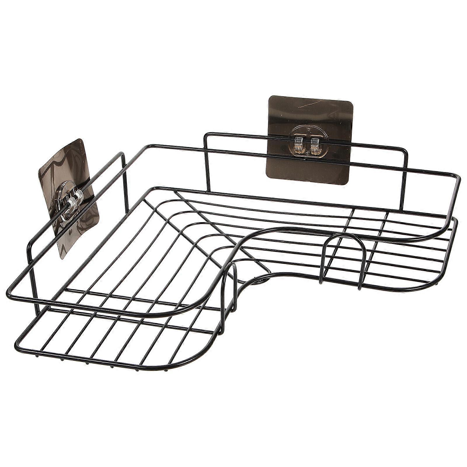Corner Storage Rack Triangular Metal Shelf for Wall Mounted 3Pcs Black