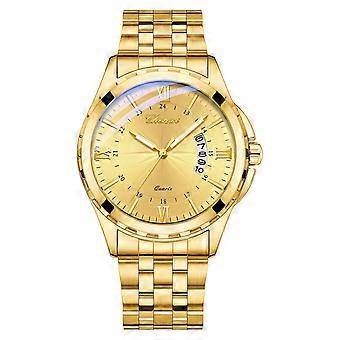 Montres pour hommes, calendrier, montres à quartz analogiques en acier inoxydable, étanches, lumineuses, bicolores, style business décontracté