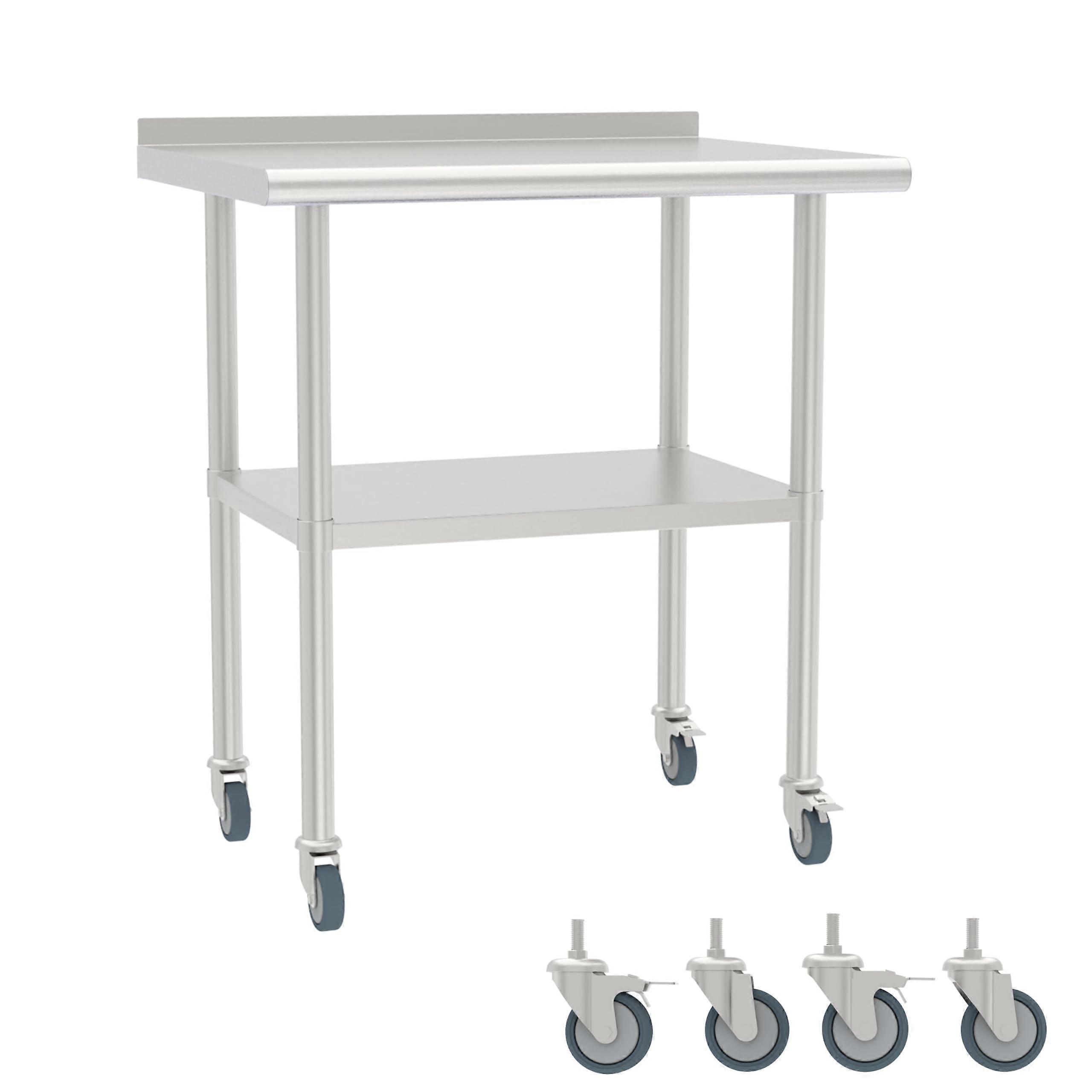 Stainless Steel Work Table with Back Panel, Undershelf and Casters, NSF Certified Prep Table for Restaurant Kitchen