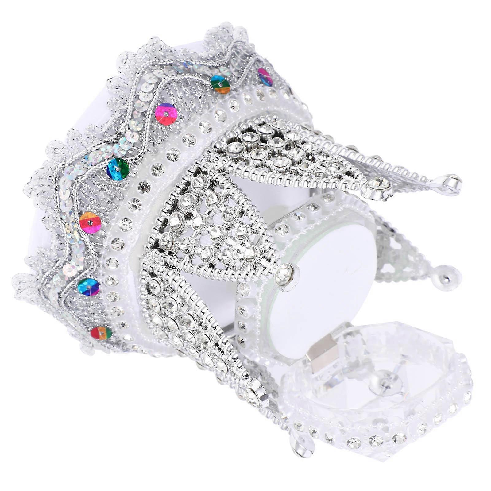 Silver Crown Ring Box for Wedding Ring Storage with Rhinestone 1 Unit