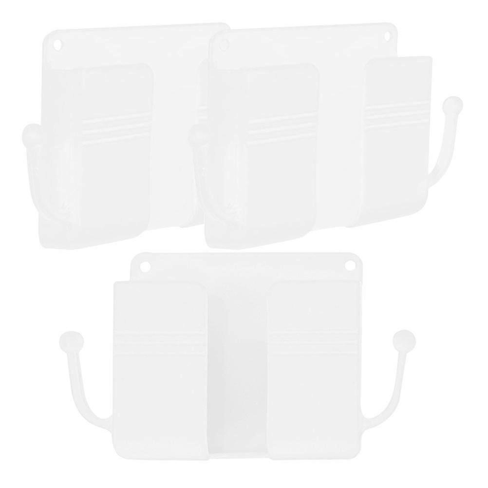 Remote Controller Holder Storage Box for Home Use 3Pcs Sticky Wall Mount White Plastic