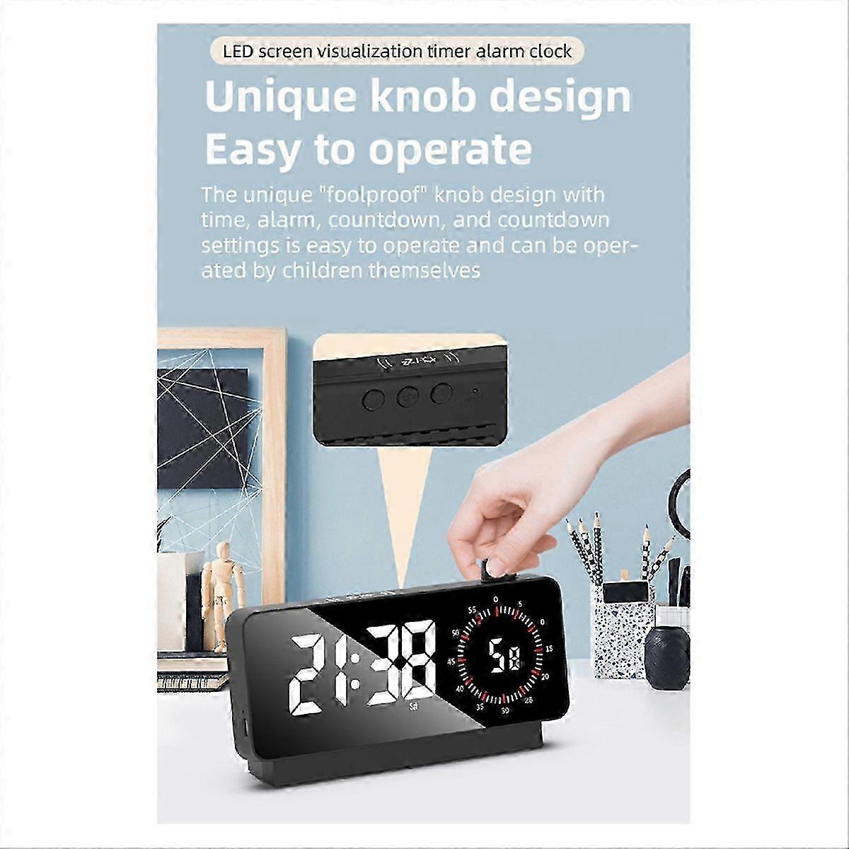 Digital Alarm Clock with time-meter Bedside Desk Clock White