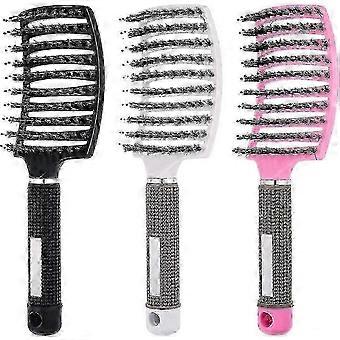 2026 Good!! 3 Pack Vented Curved Detangling Styling Hair Brushes, Durable ABS with Non-Slip Handle, Quick Drying, Scalp Protection, For Wet Dry Curly 