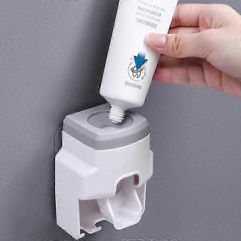 Toothpaste Dispenser And Toothbrush Holder, Wall Mount (gray)