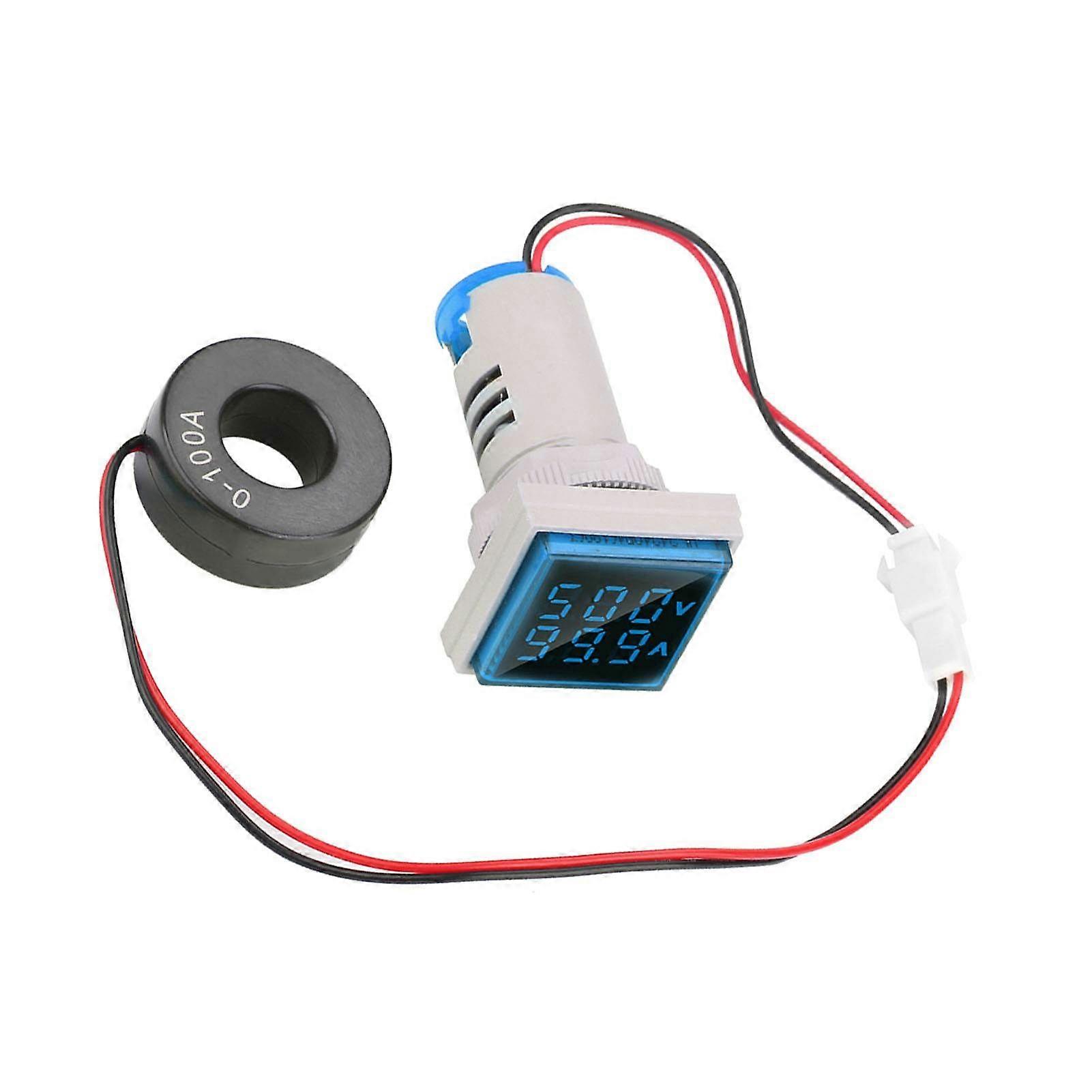 LED Digital Display AC Voltage Current Meter Indicator 22mm 0-100A Meter Indicator (blue)