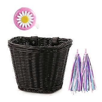 1 Conjunto de Cesta de Bicicleta de Vime de Vime Acessórios de Guidão de Bicicleta Preto