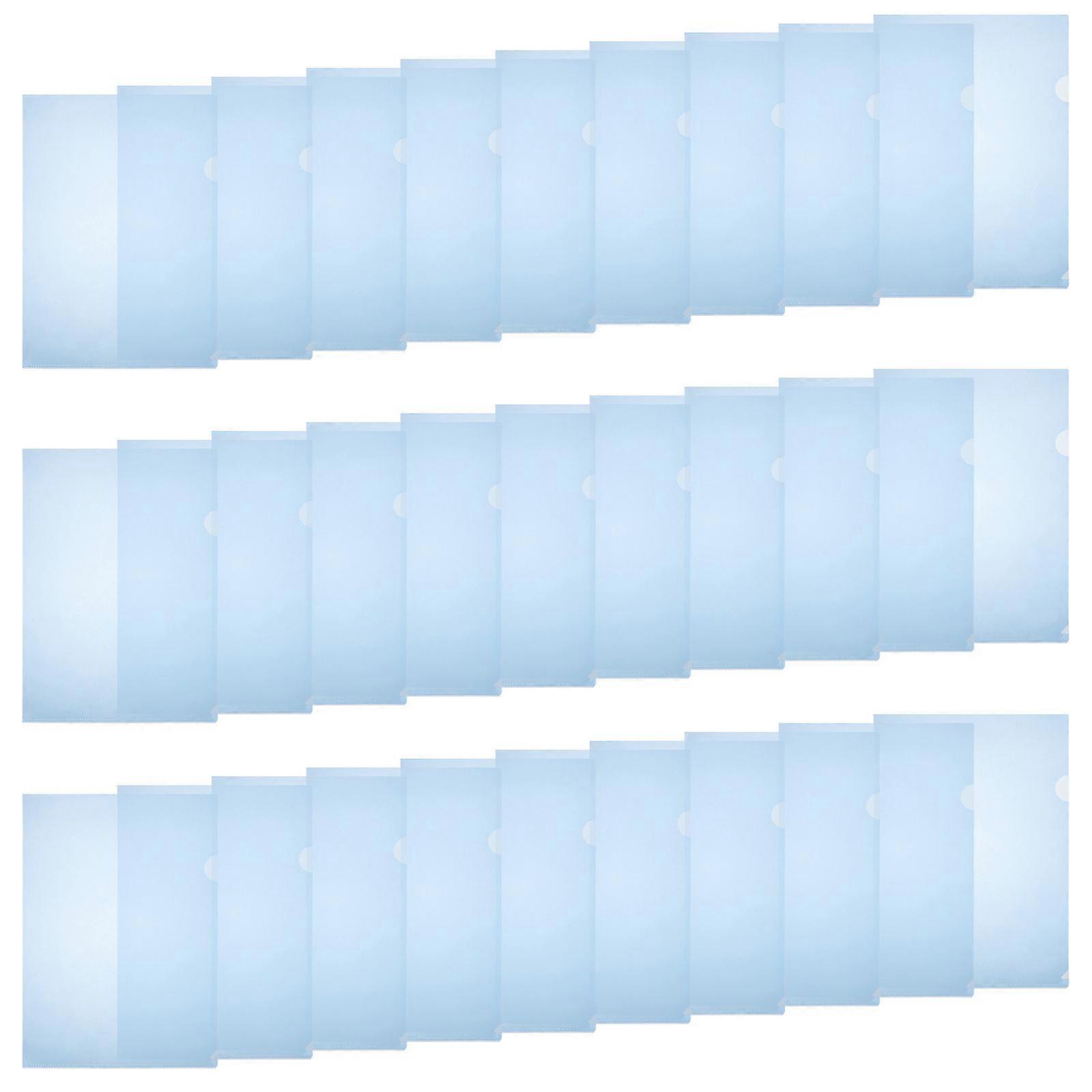 30pcs A4 Transparent Stationery File Folder L Type Folder PP Document Expanding File (Blue)