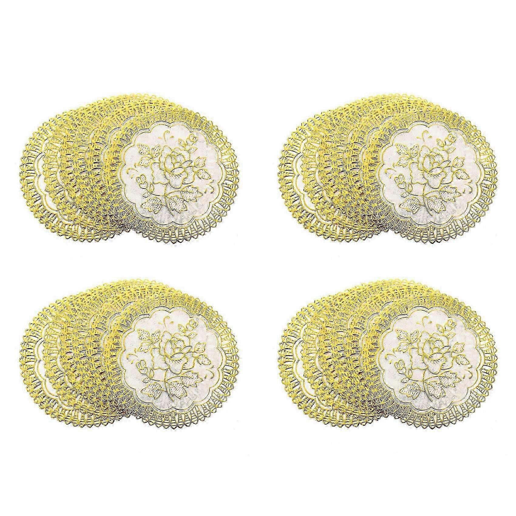24 Exquisite Gold-Tone Flower Dinning Table COASTERS SET