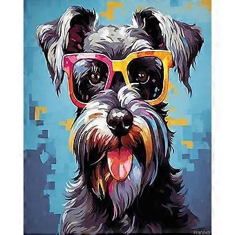 Puslespill for voksne Kul schnauzerhund med briller Puslespill om kunst for nybegynnergave ASL277