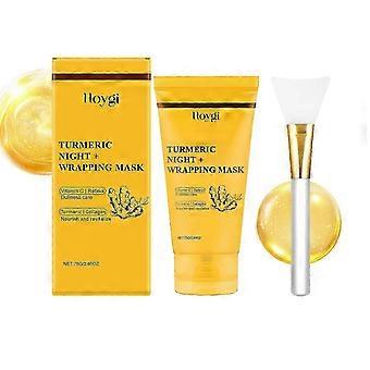Maschera esfoliante al collagene e curcuma con spatola per un trattamento rassodante e levigante.