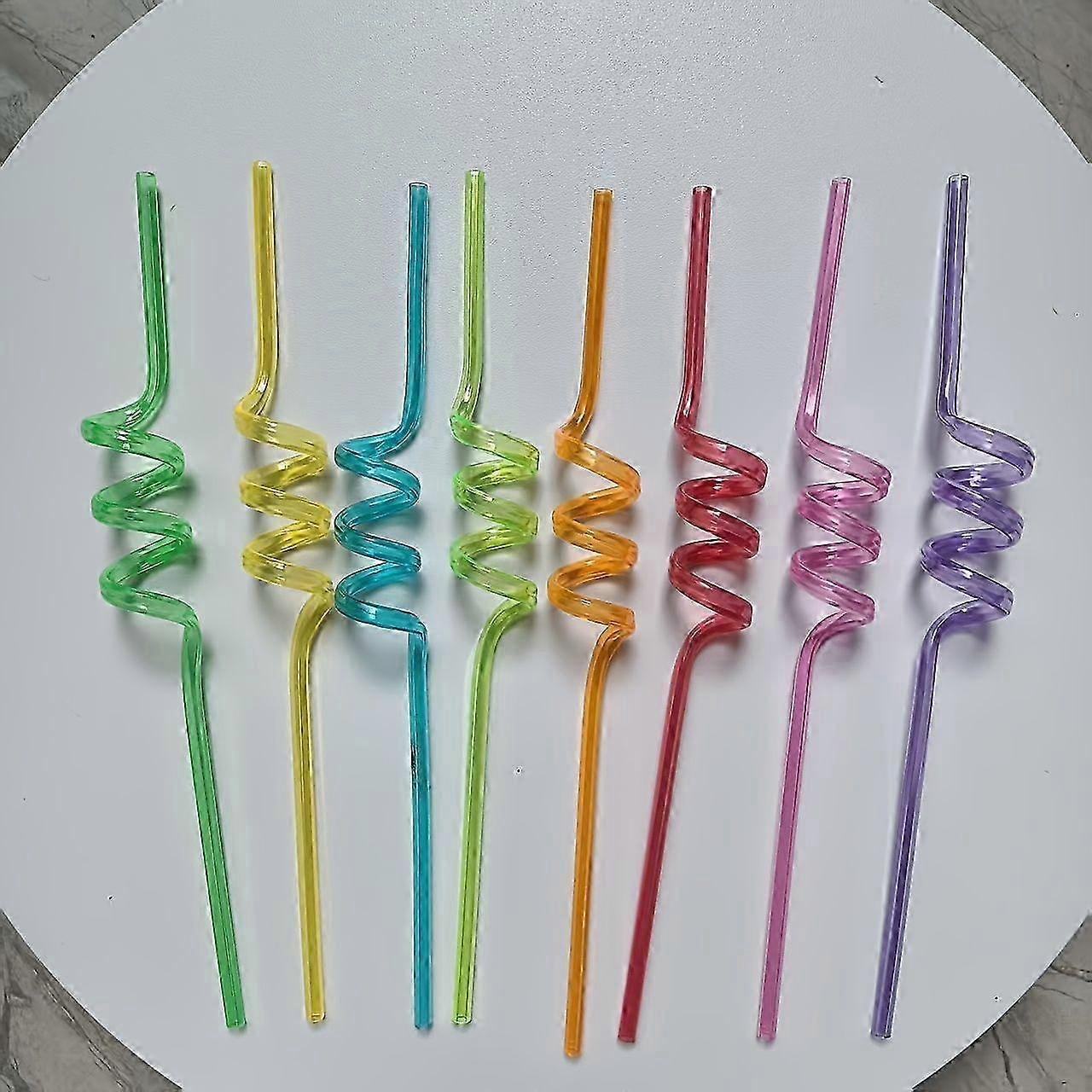 24 Pack Multicolor Spiral Straws Long Bendable Plastic Drinking Straws