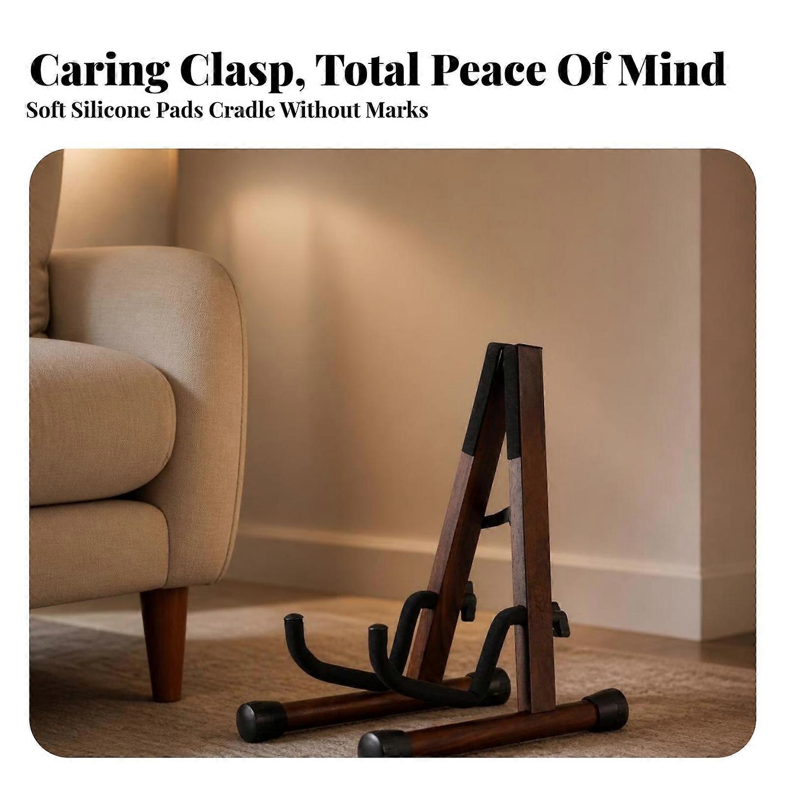 Scratch-Resistant Wooden Guitar Stand | Compact, triangular base Guitar Stand,