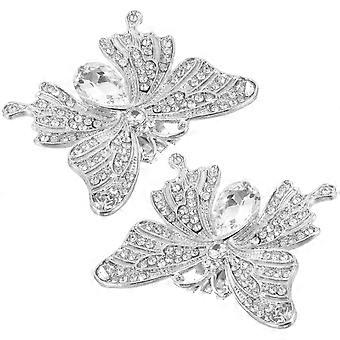 Rhinestone Butterfly Shoe Clips for Wedding 1Pair Silver Alloy Shoe Buckles