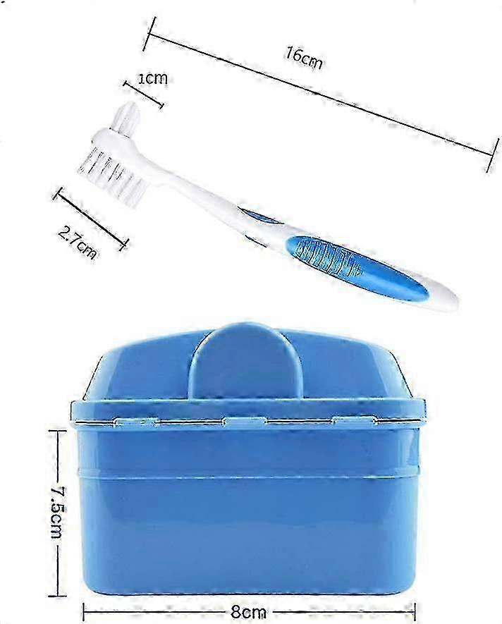 (Blue) Denture Cleaning Kit: Denture Cleaning Case with Denture Brush