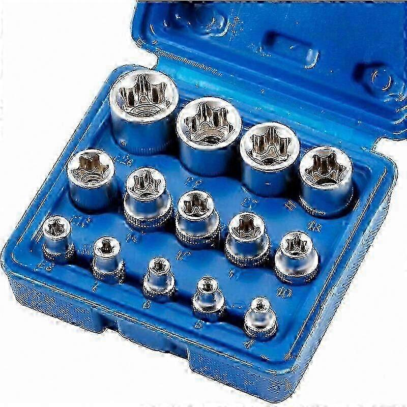 14-Piece E4-E24 Female Torx Socket Set with Hex Compatibility 26-27