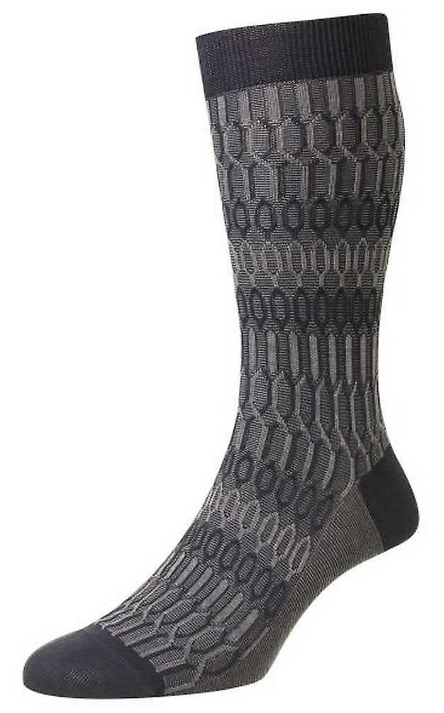 Pantherella Islington Texture Jacquard Cotton Fil D'Ecosse Socks - Steel Blue