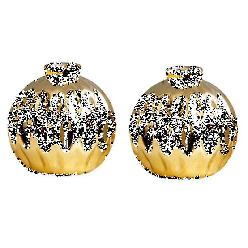 2x Ceramic Small Vase Small Flower Embossed Fish Lip Pattern Crafts Home Decorations (gold)