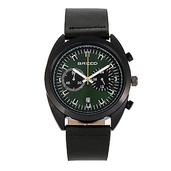 Breed Racer Chronograph Leder-Band Uhr w/Date - Schwarz/Grün
