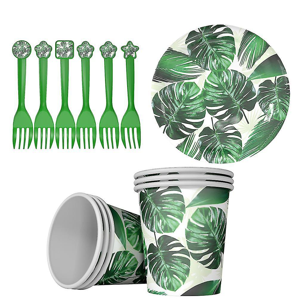 56pcs Tableware Leaf Disposable Paper Cup Fork Tissue Dinner Plate Tableware For Banquet Birthday We