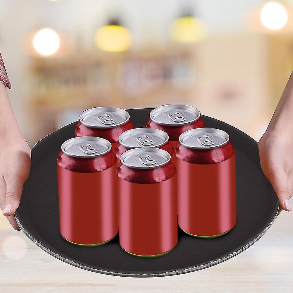 Plastic Round Serving Tray 28cm Black Smooth Surface #01