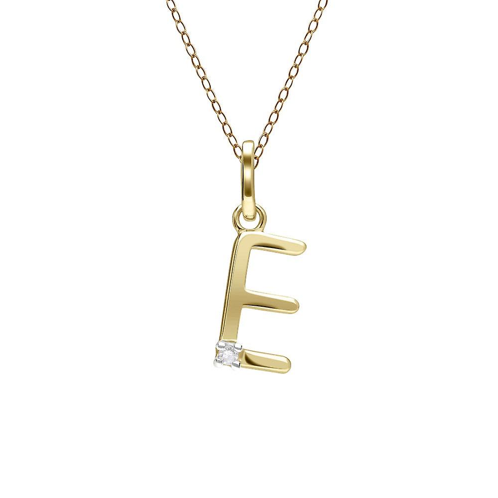 Initial E Diamond Letter Necklace in 9ct Yellow Gold