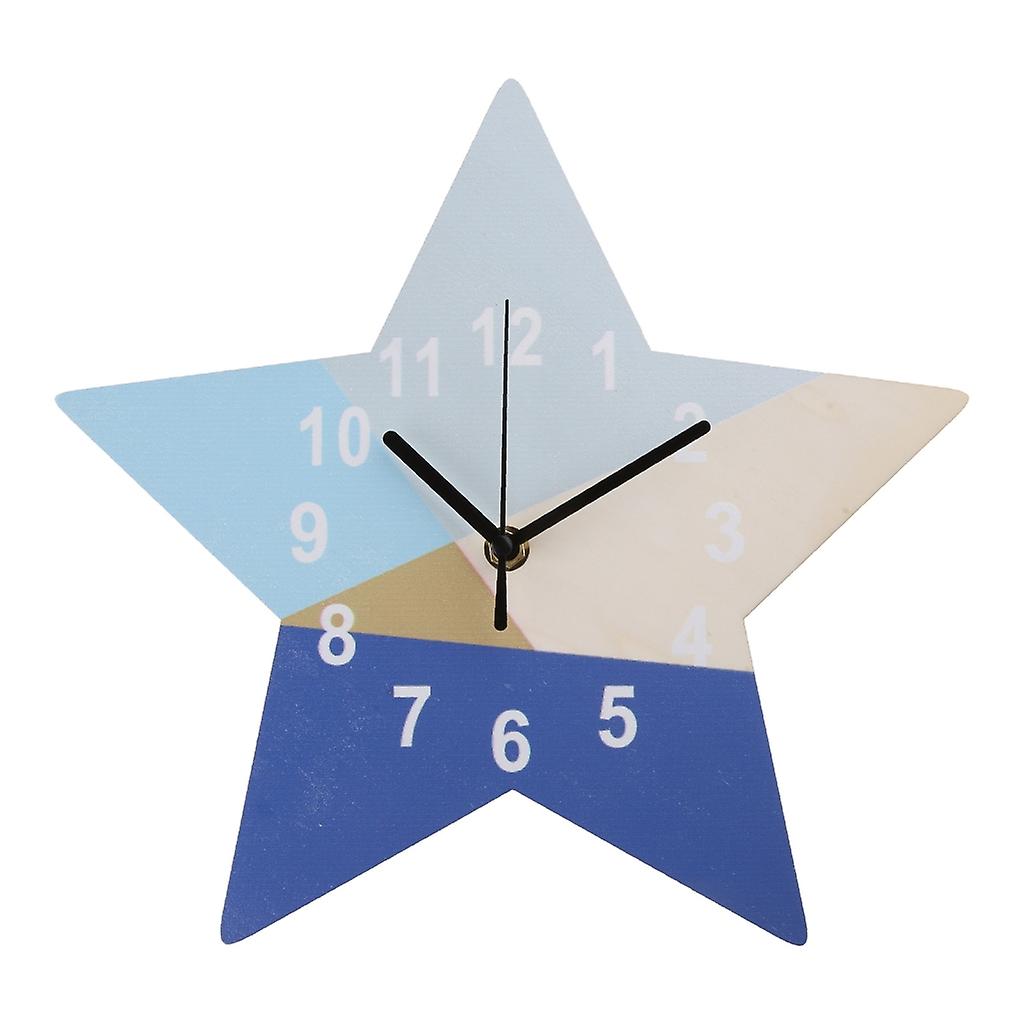 Educational Silent Wall Clock for Children's Room Decor with Blue Geometric Star Shape