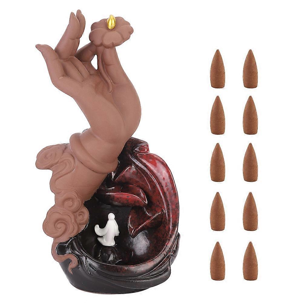 Ceramic Buddha'S Hand Incense Cone Stand, High Quality Design With Unique Smell Backflow Effect, Enhances Meditation Space