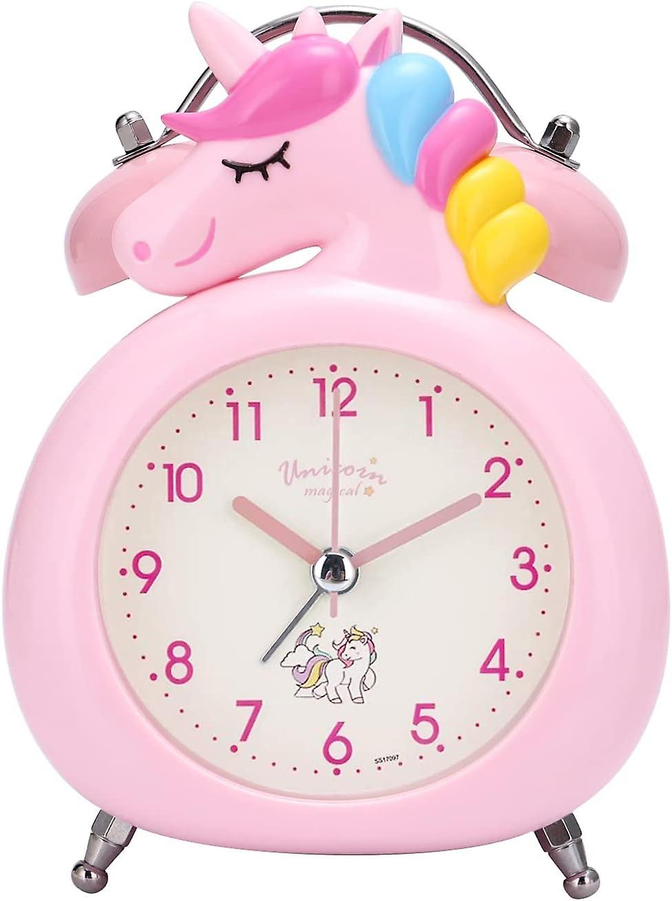 Pink Unicorn Analog Alarm Clock Children's Morning Quiet Dual Be