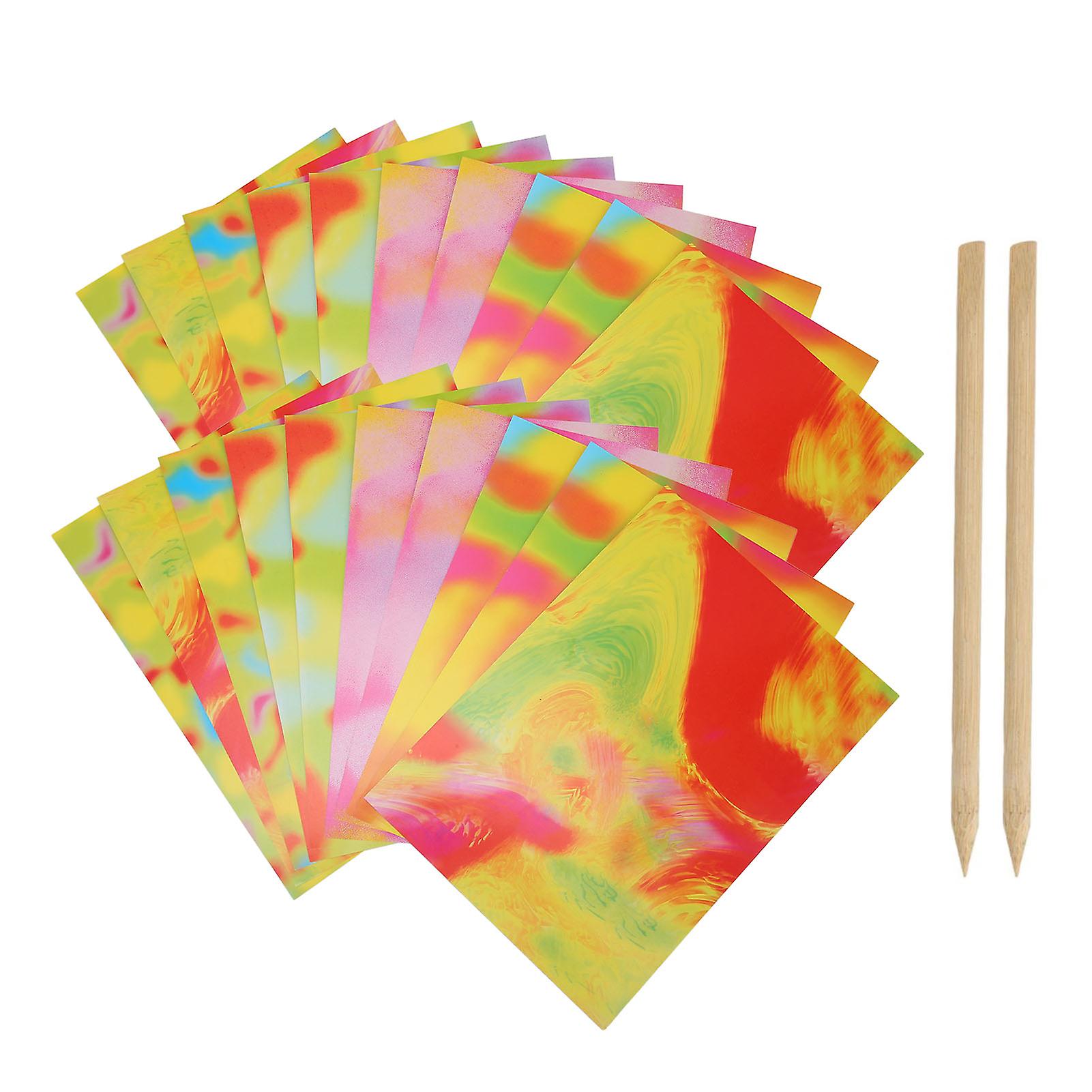 20 Pcs Scratch Paper Art Set - Cute Patterns with Bamboo Stylus for Kids' Creative Fun