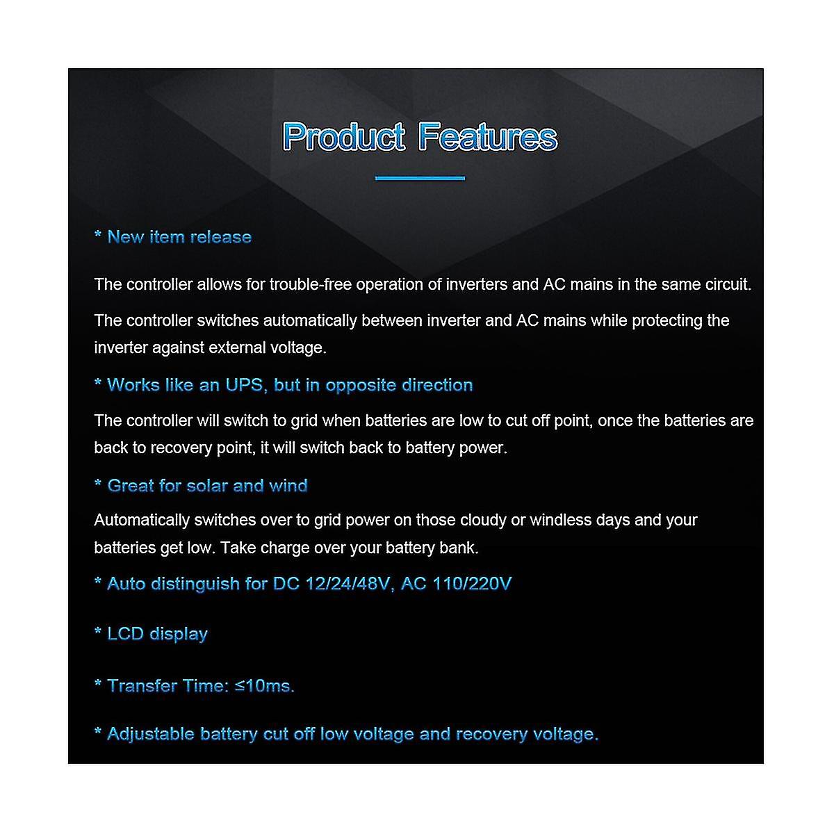 Automatic Switch Solar Charge Controller For Solar Wind System Dc 12v 24v 48v Ac 110v 220v