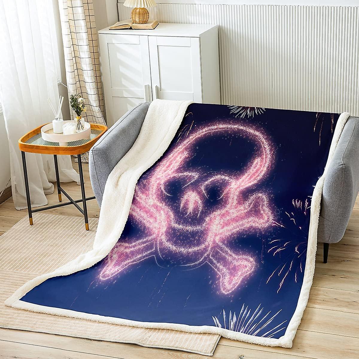 Sugar Skull Fleece Throw Blanket for Bed Sofa Gothic Skull Plush Blanket Skeleton Design Sherpa Blanket Galaxy Floral Warm Fuzzy Blanket Double